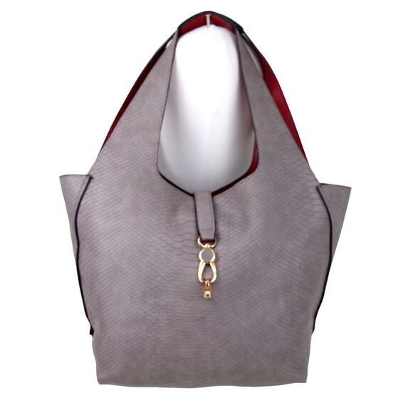 PARFOIS PARIS REVERSIBLE GRAY RED FAUX LEATHER SNAKE PRINT SHOULDER BAG PURSE - Picture 1 of 12